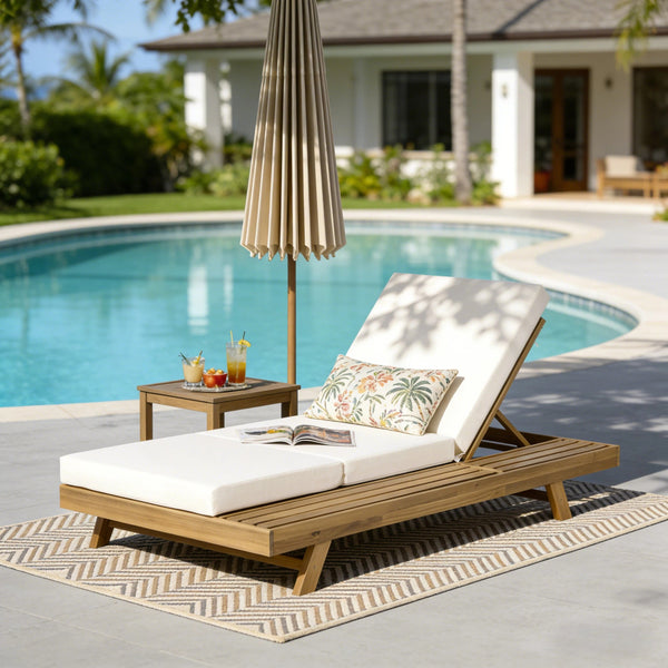 English Elm Lounge Chaise Outdoor Acacia Wood Slatted Frame with Water Resistant Cushion Resort Style N770P442L317C