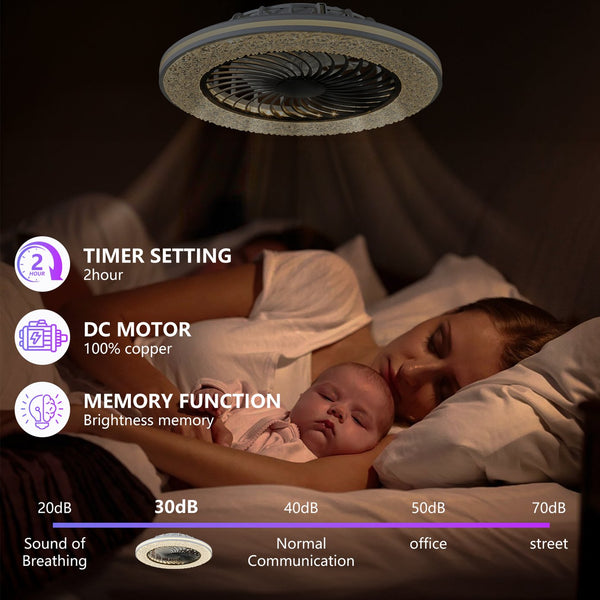 English Elm 23 Inch Bladeless Flush Mount Ceiling Fan Rgb Light Ring Copper Motor Low Profile W1340P461541