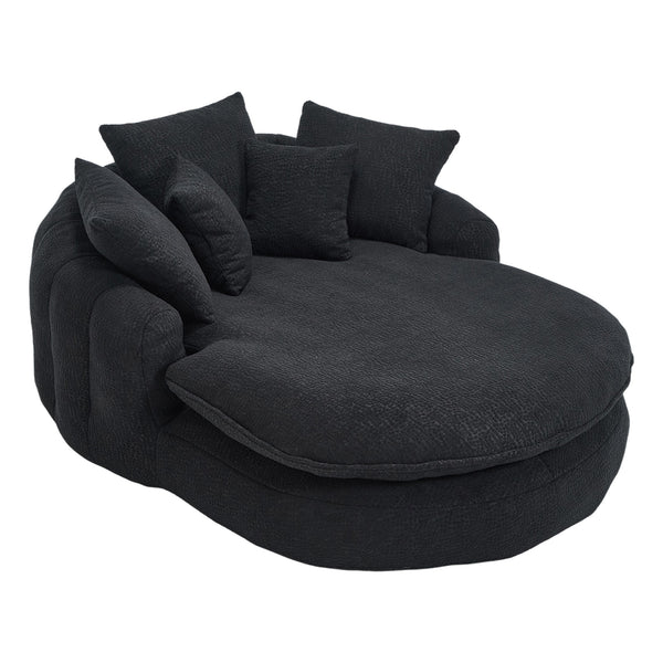 English Elm Oversized Memory Foam Chenille Bean Bag Sofa with Ergonomic Back Support, 3 Large & 2 Small Pillows Black W395P359415