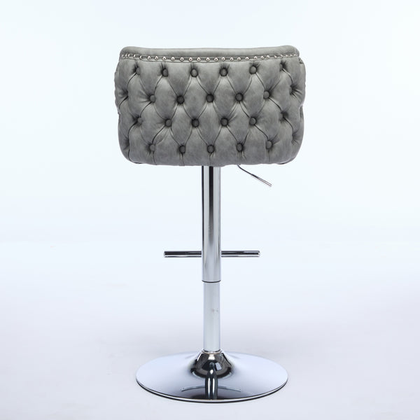English Elm A&A Modern Swivel Barstools Set Of 2, Adjustable Height With Chrome Base, Ergonomic Gray Pu Leather W1143P193493