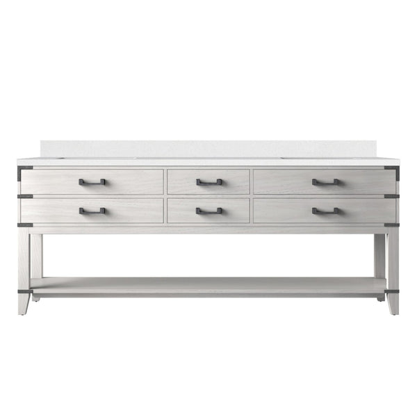 English Elm White Oak Double Bath Vanity 84" W X 22" D, Cultured Marble Top, Soft-Close Drawers & Storage B2731P260395-GIGA