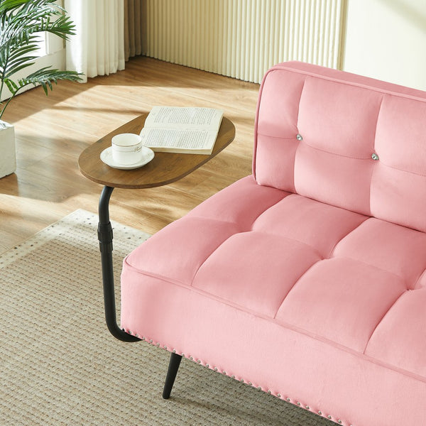 English Elm 54-inch Velvet Tufted Loveseat with Rotating Tray Table Nailhead Trim Compact Seating Pink W1359P438326