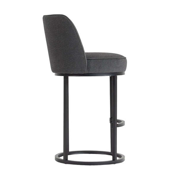 English Elm Counter Height Barstools Set of 2 Linen Upholstered Barrel Seat with Iron Legs Gray W395P410436