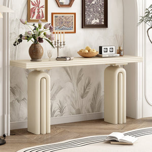 English Elm U_style Acacia Veneer Console Table Curved Silhouette for Entryway Hallway Foyer Beige N711P235894K