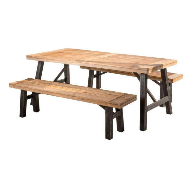 English Elm Bettina Solid Acacia Outdoor Dining Table with Slat Top Oil Finish Patio Deck 56701.00-56702.00
