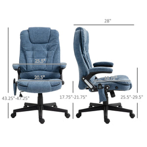 English Elm Homcom High Back Massage Office Chair With 6 Vibration Points, Heat, Recline & Remote Control, Blue W2225P217523