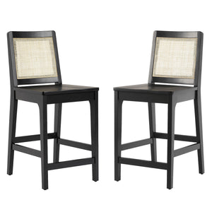 Solid Wood Counter Stool with Rattan Back Insert - Set of 2 Black CATD7DBL Walker Edison