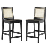 Solid Wood Counter Stool with Rattan Back Insert - Set of 2 Black CATD7DBL Walker Edison