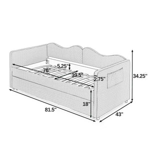 Twin‑size Gingham Upholstered Daybed with Pull Out Trundle and Side Storage Pocket