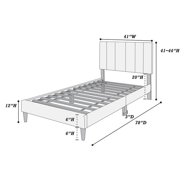 English Elm Twin Brushed Linen Bed with Adjustable Channel Tufted Headboard, 3" Lift, 12-Slat Support for Luxe Comfort Pink 45 L x 30 W x 5 H B089P240522