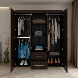 English Elm Valier Wardrobe Armoire with Shelving Drawers and Hanging Space in Walnut Finish Dark Walnut B097S00249