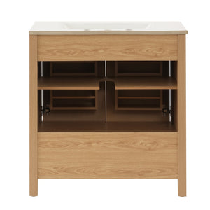 English Elm 30 Inch Fluted Freestanding Bathroom Vanity Solid Wood Soft Close Spa Style W5278S00004