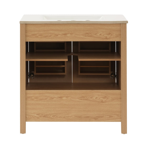 English Elm 30 Inch Fluted Freestanding Bathroom Vanity Solid Wood Soft Close Spa Style W5278S00004