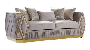 English Elm Cavalli Glam Three Piece Living Room Set Diamond Upholstery with Brushed Gold Metal Legs Taupe+Gold B009S02181