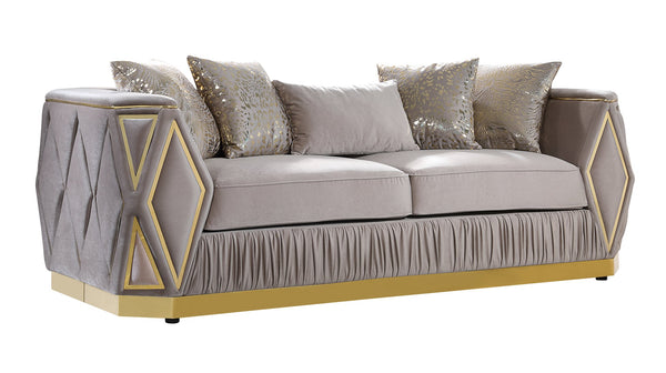 English Elm Cavalli Glam Three Piece Living Room Set Diamond Upholstery with Brushed Gold Metal Legs Taupe+Gold B009S02181
