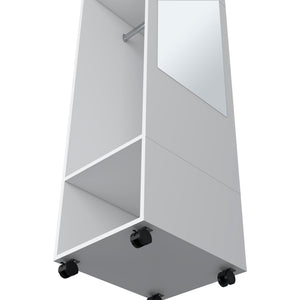 English Elm Armoire 63"H With 3 Shelves & Integrated Mirror On 4 Wheels - Stylish White Storage Solution B097P250842