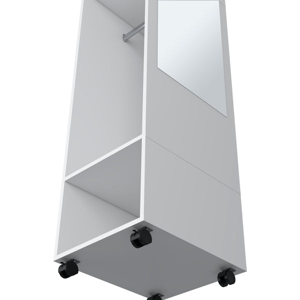 English Elm Armoire 63"H With 3 Shelves & Integrated Mirror On 4 Wheels - Stylish White Storage Solution B097P250842