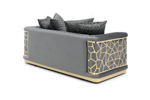 English Elm Talia Chic Micro Suede Loveseat with Patterned Arms, Gloss Brass Trim & Kiln-Dried Hardwood Frame Dark Gray 35 L x 26 W x 69 H B078P301563