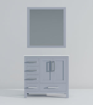 English Elm Dark Grey Bath Vanity 36" W X 22" D With Right-Offset White Quartz Top & Stylish 34" Mirror Set B2731S00686
