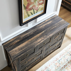English Elm Farmhouse Tall Five Drawer Chest Rustic Oak Barn Door Style Organizer for Bedroom W2393P197410
