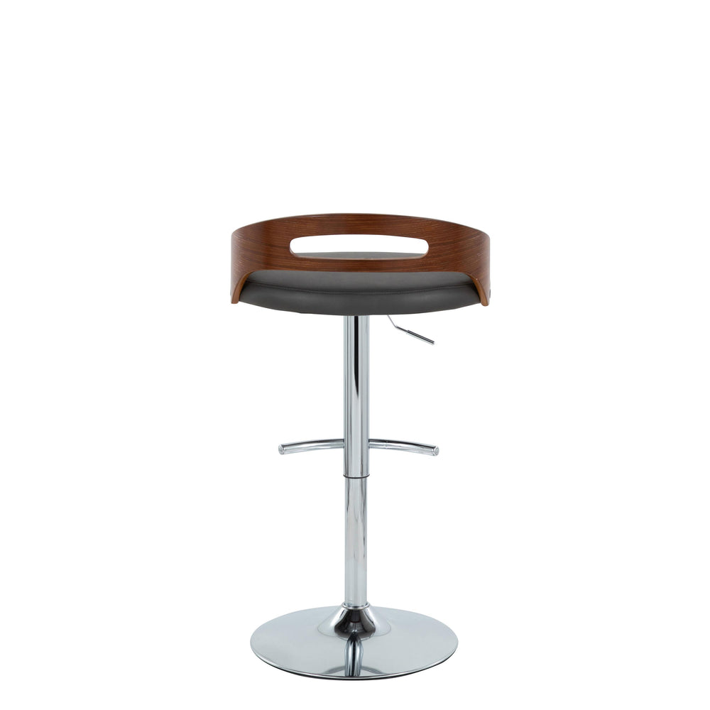 English Elm Adjustable Swivel Barstools with Chrome Base Walnut Accents and Grey Faux Leather Set of 2 B202S02167