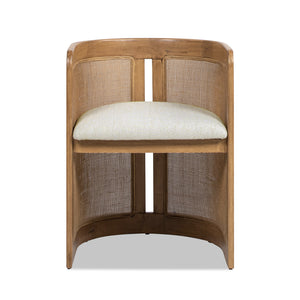 English Elm Jennifer Taylor Home - Lilith Curved Rattan Upholstered Dining Chair 20.5" White — Stain‑Resistant High‑Performance Fabric, Solid Rubberwood Frame B2719P238493