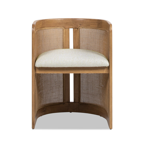 English Elm Jennifer Taylor Home - Lilith Curved Rattan Upholstered Dining Chair 20.5" White — Stain‑Resistant High‑Performance Fabric, Solid Rubberwood Frame B2719P238493