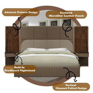 English Elm Marcelino Low Profile Eastern King Bed Upholstered Microfiber Leather Glossy Wood Panel B2756S00036