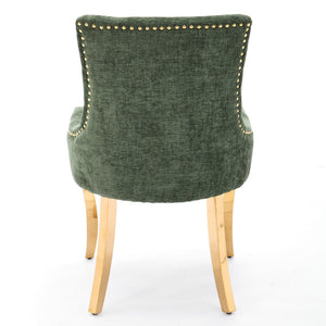 English Elm Chenille Plush Dining Chair with Curved Gold-Plated Legs, Rivet Trim, Textured Upholstery Comfort Olive Green W1143P332688