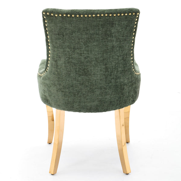 English Elm Chenille Modern Dining Chair with Curved Gold-Plated Legs, Rivet Trim, Textured Upholstery Comfort Olive Green W1143P332688