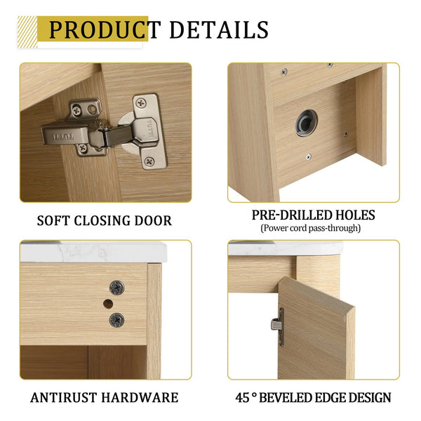 English Elm 48'' Wall-Mounted Bathroom Vanity With Elegant Ceramic Sink, Soft-Close Door & Open Storage Shelves W999S00469