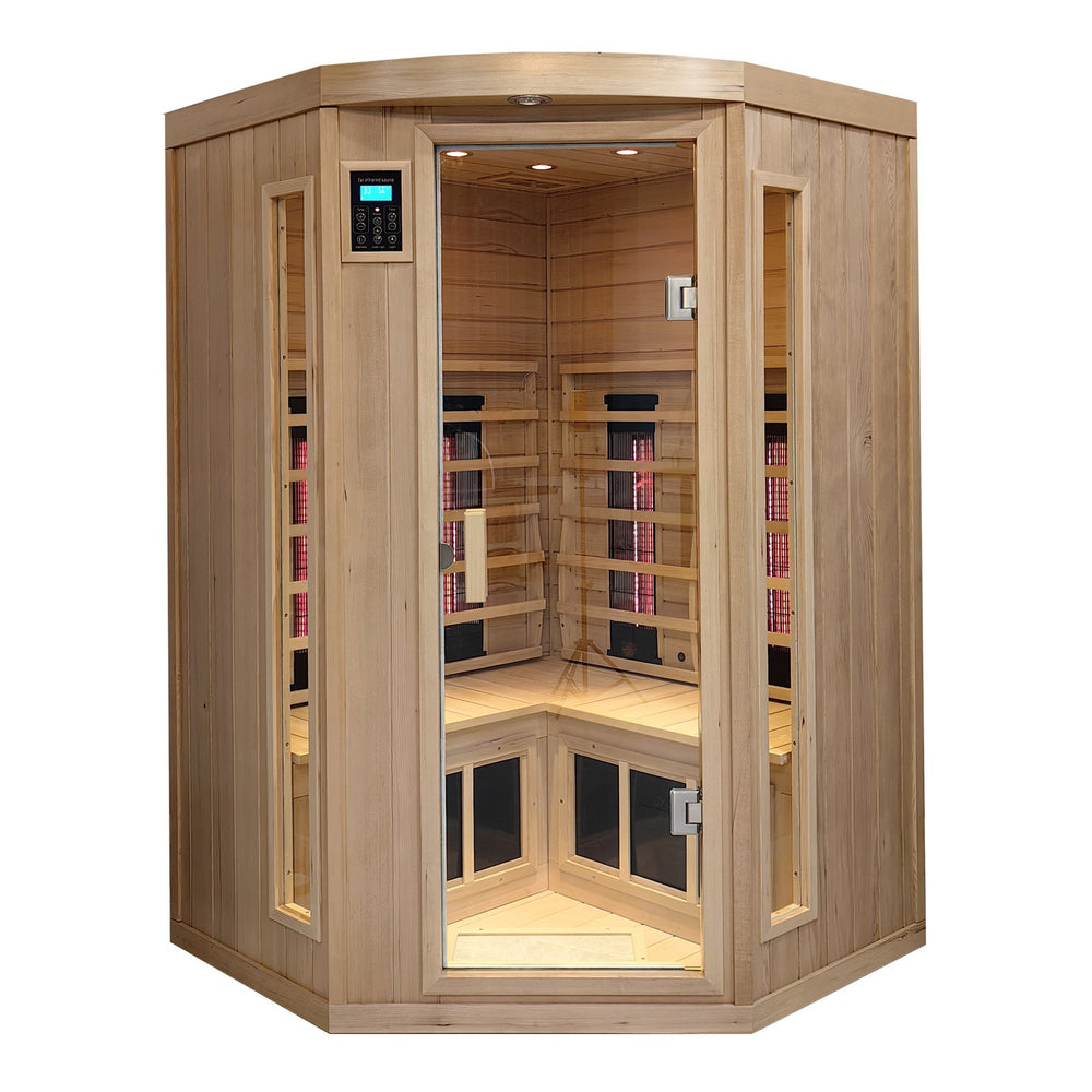 English Elm Indoor Three Person Hemlock Far Infrared Sauna with Audio Speakers and Steam Kit W5530P446217