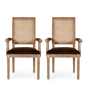 English Elm Dining Chairs Set of 2 Cane Back Rubberwood Armchair French Country Upholstered Seat N769P433301Z