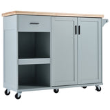 English Elm K&K Kitchen Island With Foldable Counter Top, Kitchen Storage Cart With Slide-Out Shelf, Towel Rack and Drawer, Rolling Kitchen Cart On Wheels, For Kitchen, Living Room, Dining Room, Grey Blue