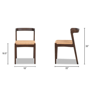 English Elm Jennifer Taylor Home - Capri Handcrafted Oak Dining Chair with Curved Back and Woven Natural Fiber Seat, Sculptural Elegance Dark Brown B2719P395562