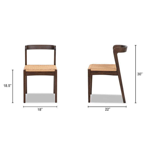 English Elm Jennifer Taylor Home - Capri Handcrafted Oak Dining Chair with Curved Back and Woven Natural Fiber Seat, Sculptural Elegance Dark Brown B2719P395562