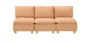 English Elm 88-inch minimalist modern three-seater velvet sofa with movable seats, solid wood frame, 500lb capacity Light Brown W1658S00126