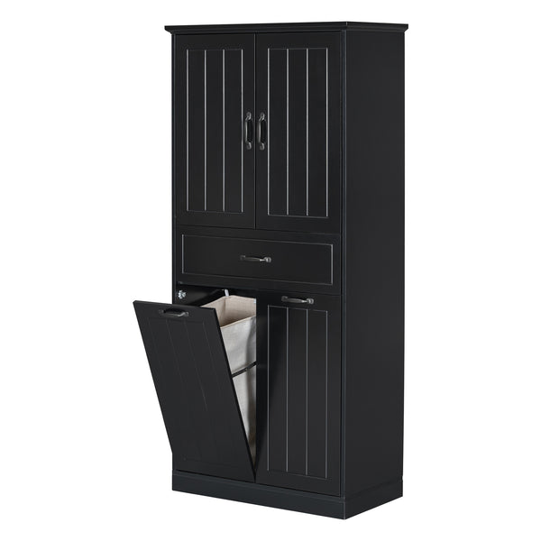English Elm Christopher Knight Home® - Bathroom Storage Cabinet with Doors Drawer & Dual Laundry Baskets, MDF Build, Adjustable Shelf, Anti-Tip Device Black N759P243350B