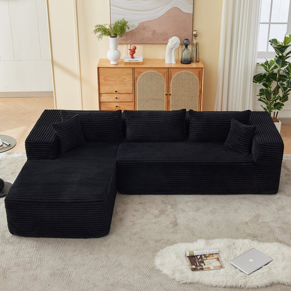English Elm Modular cloud-inspired sectional sofa with chaise — no assembly, corduroy comfort for family rooms Black W2311S00001