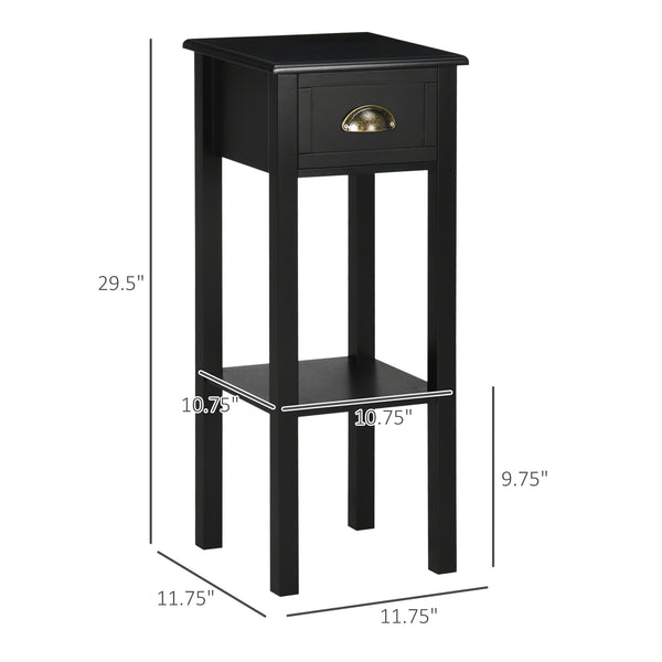 English Elm HOMCOM Slim 29.5" 2-Tier Side Table with Drawer & Elevated Shelf, MDF End Table for Living Room W2225P173882