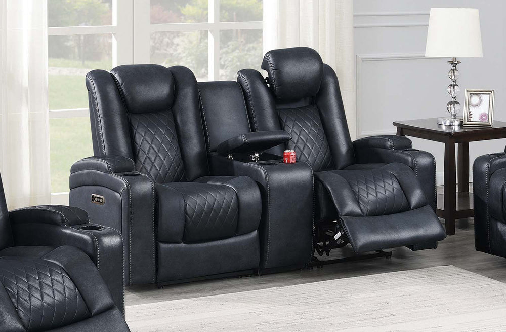 English Elm Modern Power Reclining Loveseat Leatherette Upholstered with Console Cup Holders B011P467546