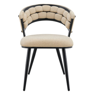 English Elm Set of 2 Chenille Tufted Dining Chairs with Metal Legs Modern Kitchen Seating Beige,Black W3875P370853