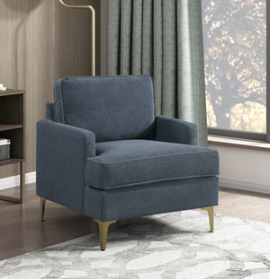English Elm Modern Comfort Accent Chair with Chenille Upholstery, Brushed Gold Metal Legs, Durable Plywood Frame Dark Gray 29 L x 23 W x 26 H B011P308021