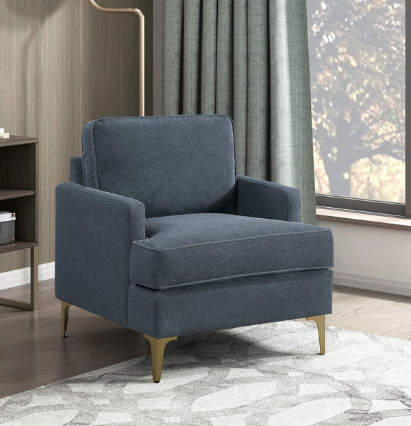 English Elm Modern Comfort Accent Chair with Chenille Upholstery, Brushed Gold Metal Legs, Durable Plywood Frame Dark Gray 29 L x 23 W x 26 H B011P308021