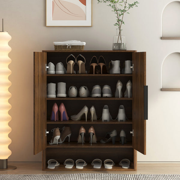 English Elm Shoe Storage Cabinet Wooden Enclosed Organizer with Adjustable Shelves for Entryway W1321P396356