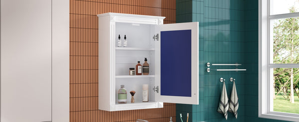 English Elm 20" Medicine Cabinet with Mirror — Space-Saving Wall-Mounted Bathroom Storage with Adjustable Shelf, Modern Carved Design White N710P317680K