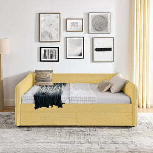 English Elm Queen Boucle Tufted Daybed Sofa with Storage Drawers Eucalyptus Frame Guest Room Yellow W1413S00180