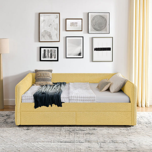 English Elm Queen Boucle Tufted Daybed Sofa with Storage Drawers Eucalyptus Frame Guest Room Yellow W1413S00180