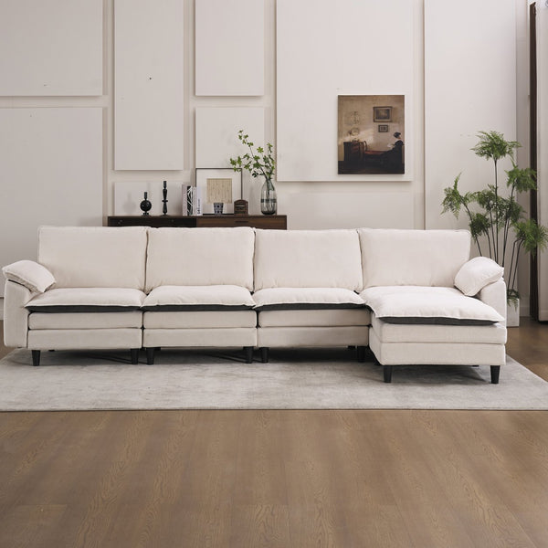 English Elm 129.92" Chenille Cloud Sectional Modular L Shaped Sofa with Ottoman Deep Lounge Seating W5029S00003