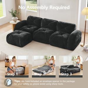 English Elm L-shaped Velvet Sectional Sofa Tufted Modular Seating with Ottoman for Living Room Black W714S01627